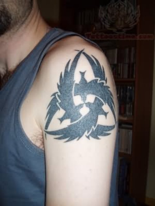 Left Shoulder Celtic Crow Tattoo